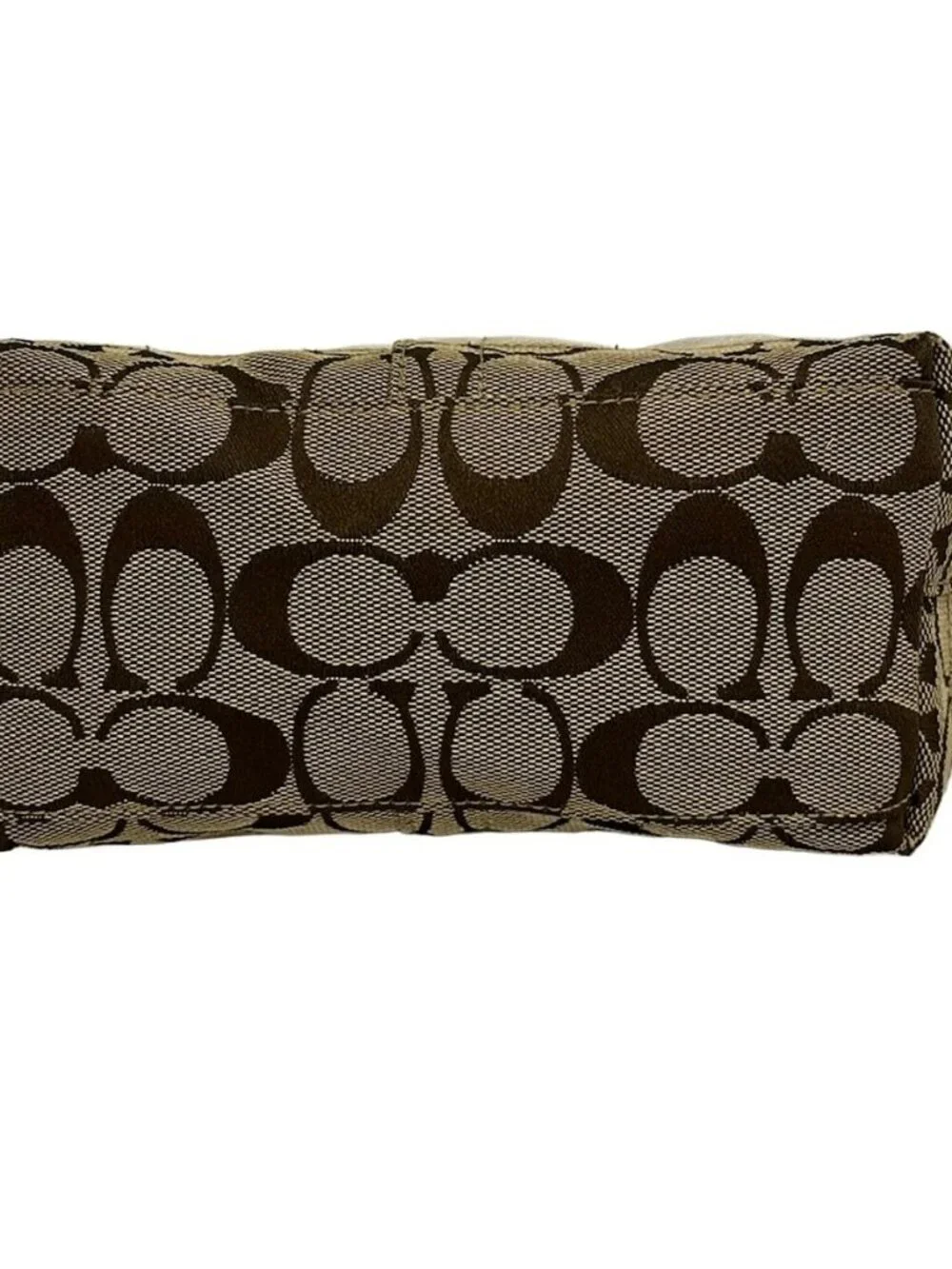 COACH Signature Stripe Accessory Pouch 40757 Dark Brown Beige White Jacquard